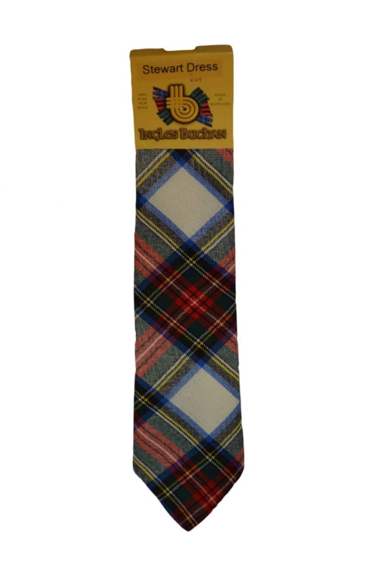 Men's Wool Tartan Tie - Stewart Dress Modern - White, Green