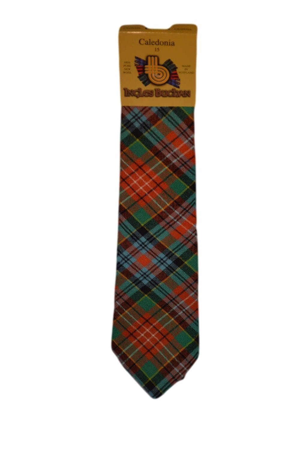 Men's Wool Tartan Tie - Caledonia Ancient - Orange, Green, Blue