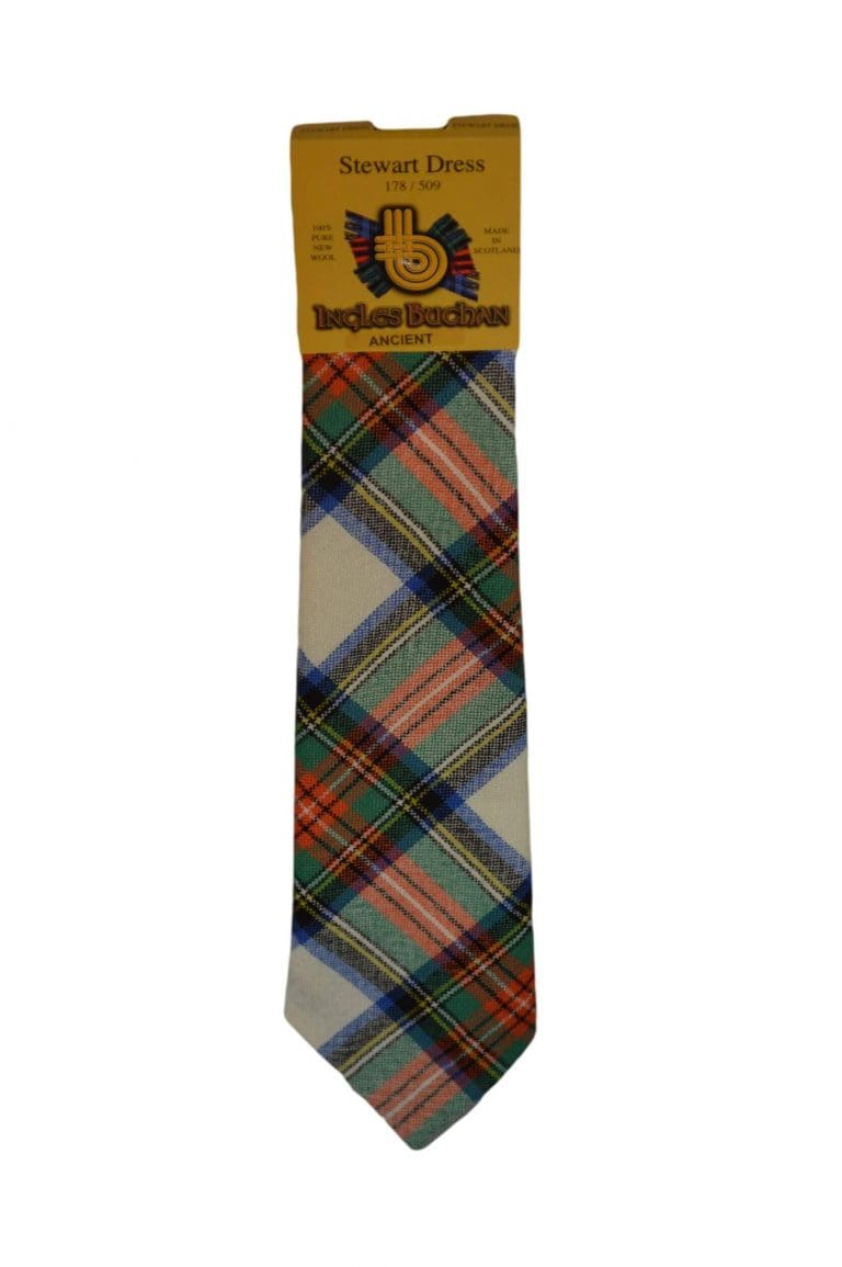 Men's Wool Tartan Tie - Stewart Dress Ancient - White, Green