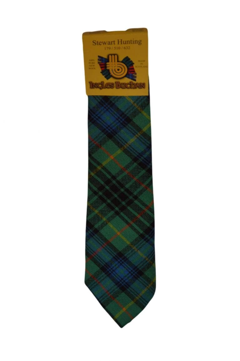 Men's Wool Tartan Tie - Stewart Huting Ancient - Green