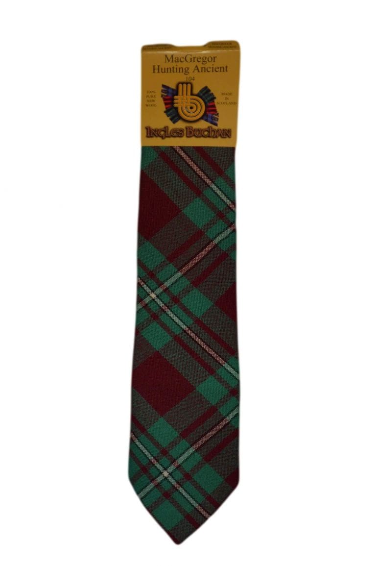 Men's Wool Tartan Tie - MacGregor Hunting Ancient - Burgundy, Green