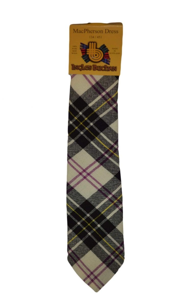 Men's Wool Tartan Tie - MacPherson Dress Modern - White, Black