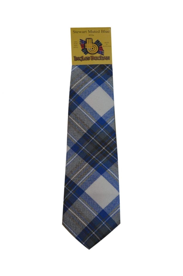 Men's Wool Tartan Tie - Stewart Muted Blue Weathered