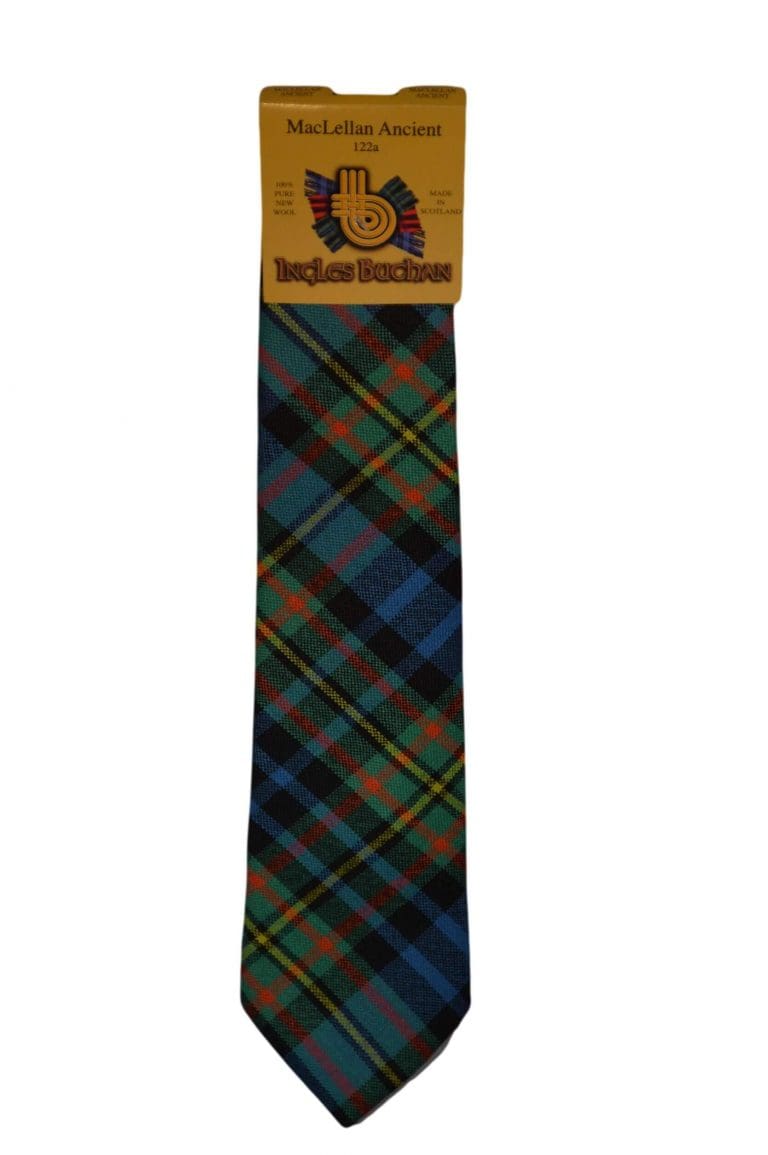 Men's Wool Tartan Tie - MacLellan Ancient - Blue, Green, Yellow