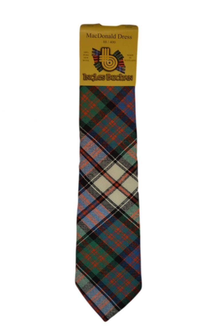 Men's Wool Tartan Tie - MacDonald Dress Ancient - Green, Blue, White