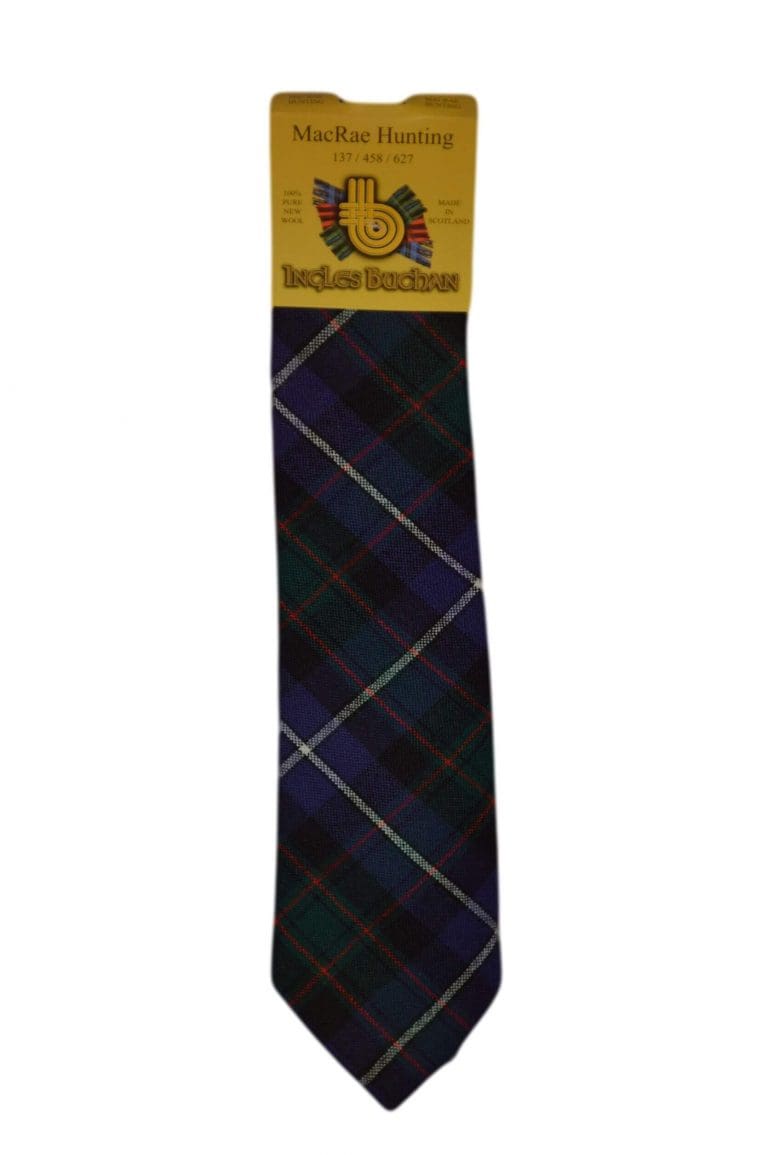 Men's Wool Tartan Tie - MacRae Hunting Modern - Navy, Green