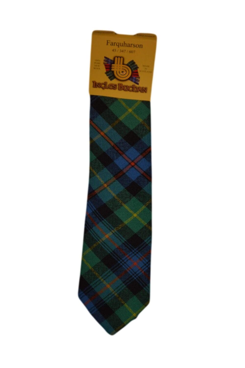 Men's Wool Tartan Tie - Farquharson Ancient - Green, Blue, Red, White