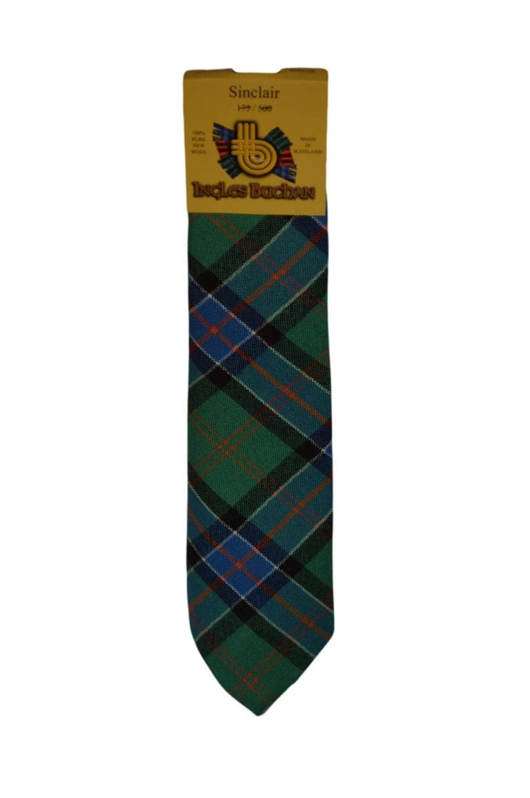 Men's Wool Tartan Tie - Sinclair Hunting Ancient - Green