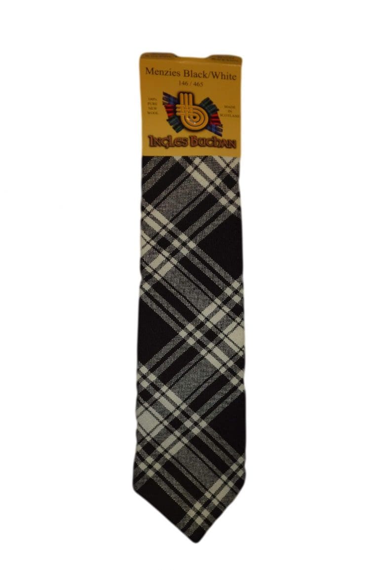 Men's Wool Tartan Tie - Menzies Black White Modern