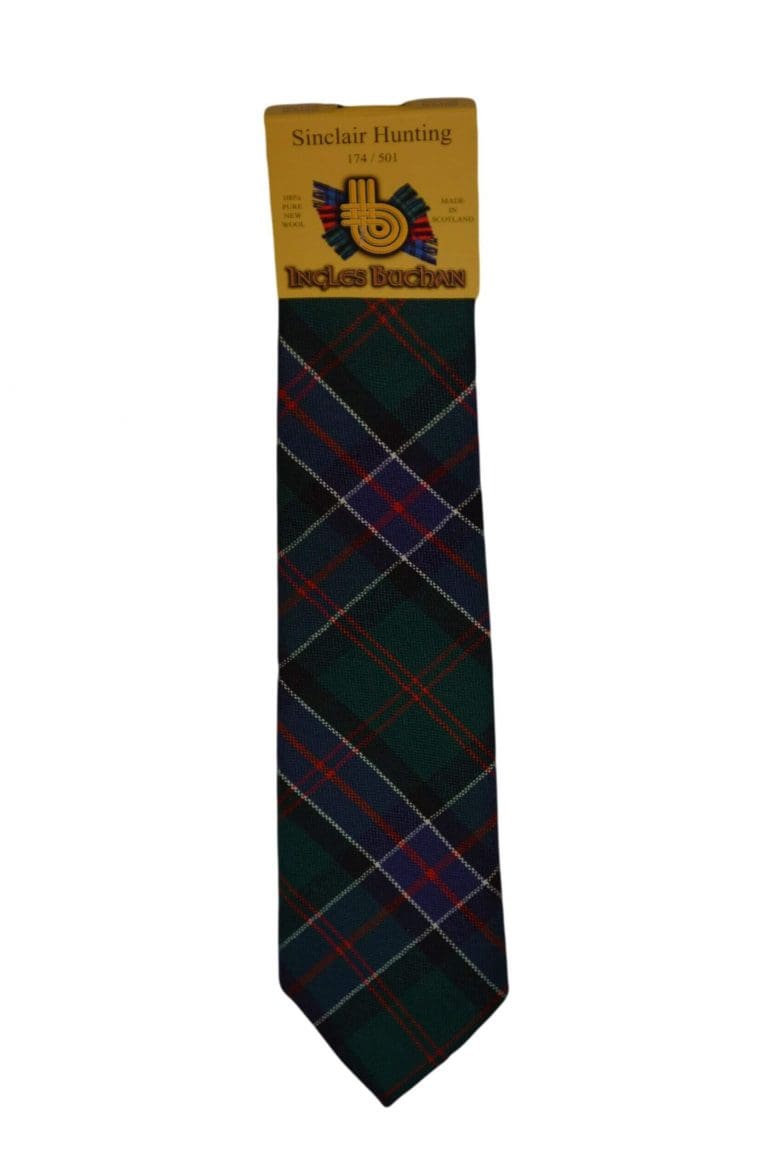 Men's Wool Tartan Tie - Sinclair Hunting Modern - Green, Navy