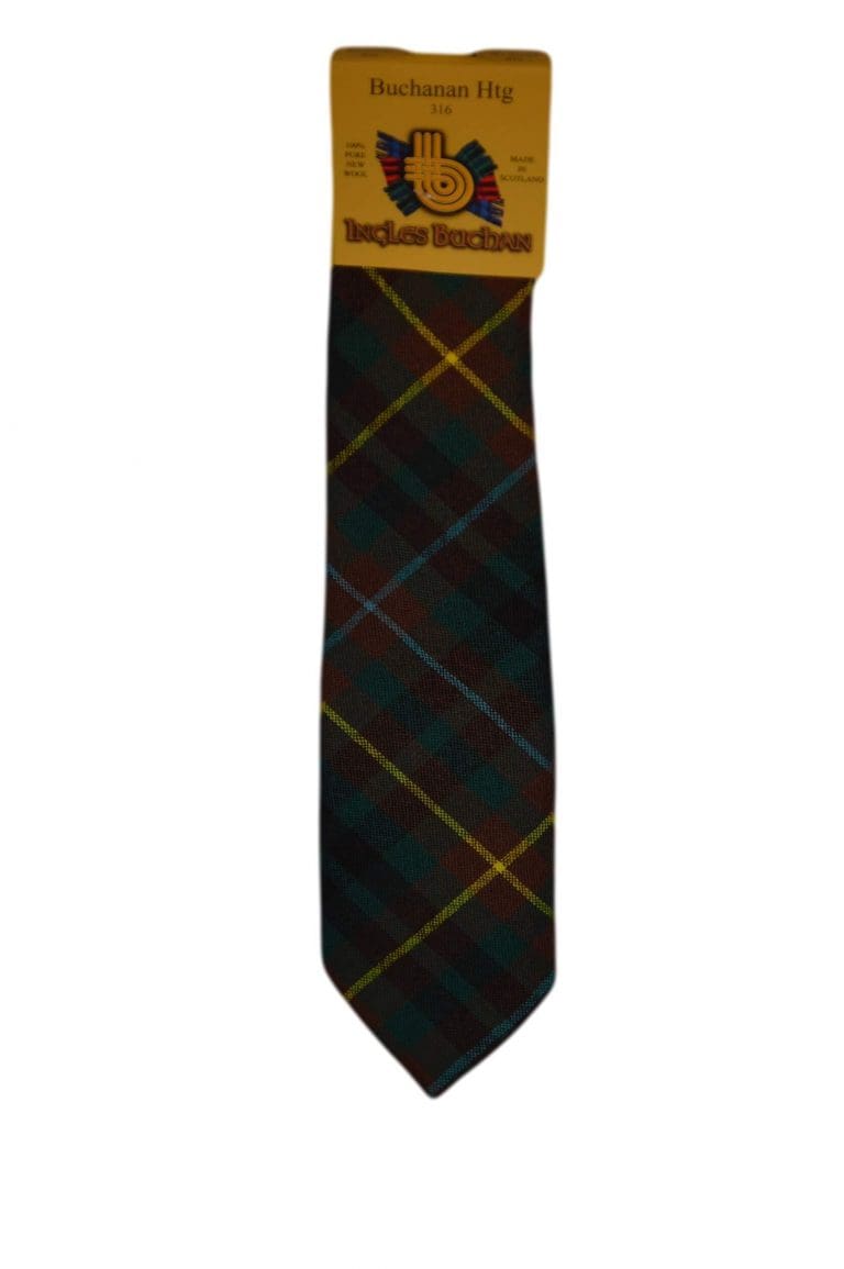 Men's Wool Tartan Tie - Buchanan Hunting - Brown, Green, Yellow