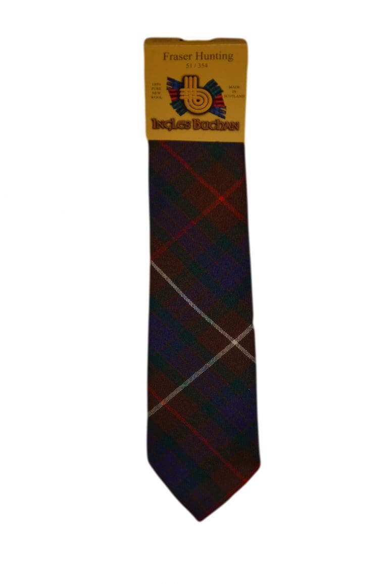 Men's Wool Tartan Tie - Fraser Hunting Ancient - Blue, Brown, Red