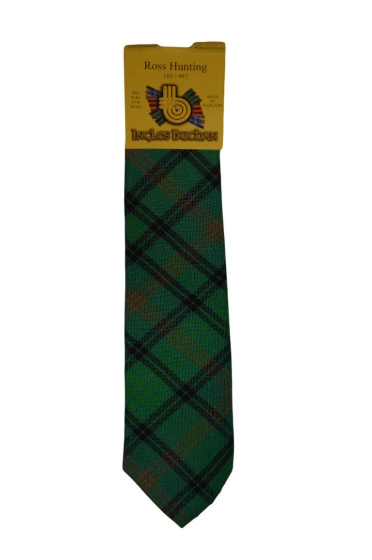 Men's Wool Tartan Tie - Ross Hunting Ancient - Green