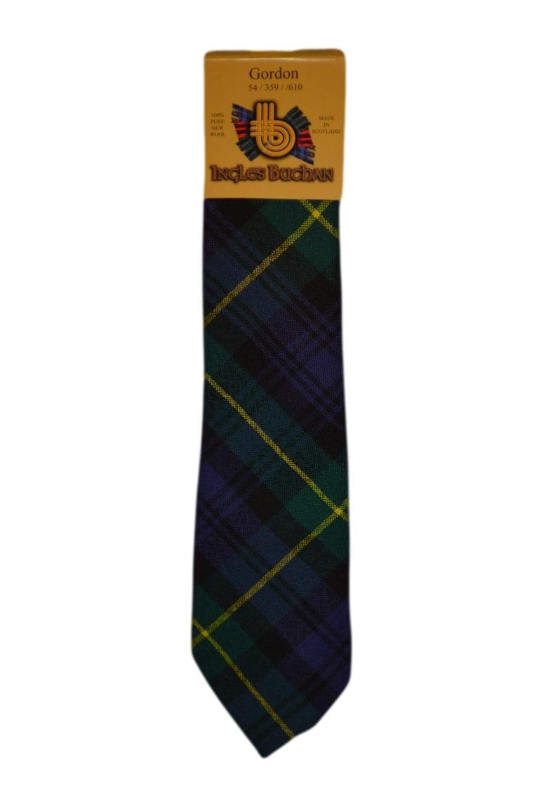 Men's Wool Tartan Tie - Gordon Modern - Navy, Green, Yellow